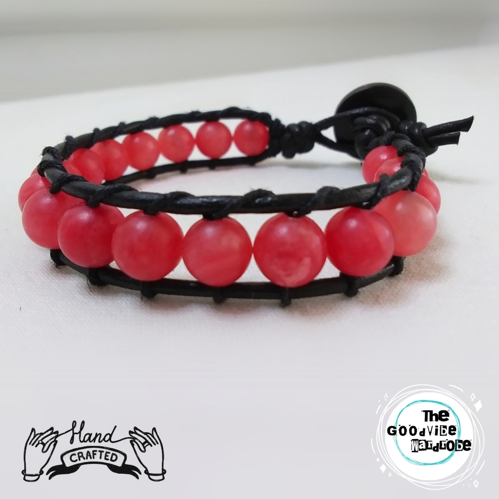 Rhodonite/Hemp/Leather All Natural Bracelet